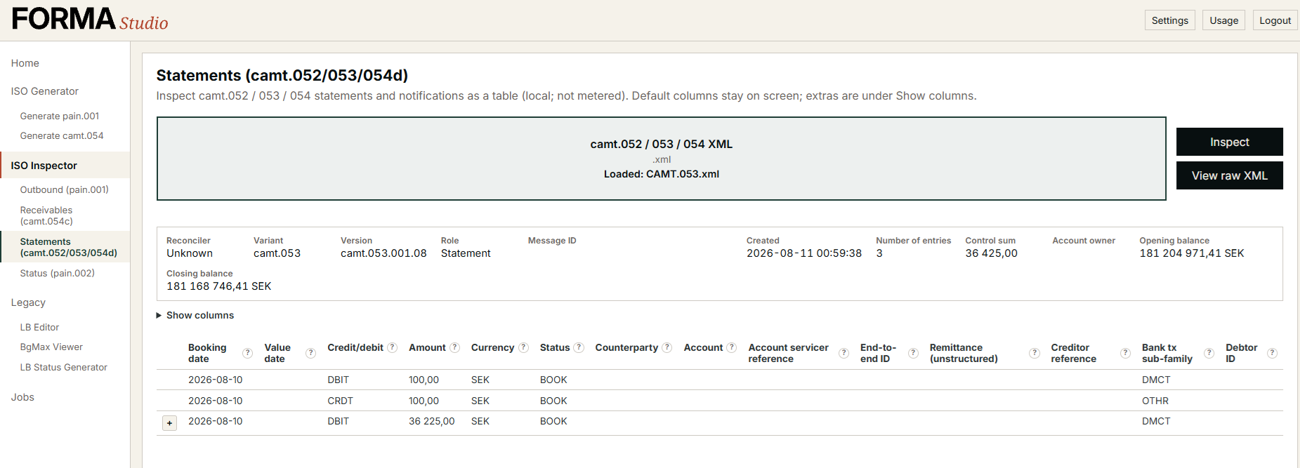 Läs kontoutdrag och statusfiler i samma arbetsyta.